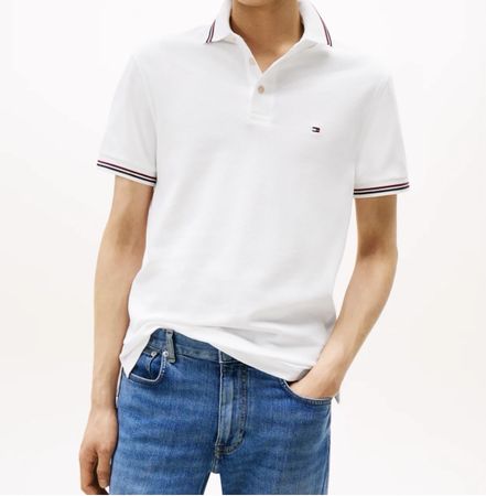 Polo blanc Tommy Hilfiger à liserés Taille L Comme NEUF