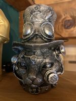 Deko Katze Steampunk Figur silberfarben neuwertig