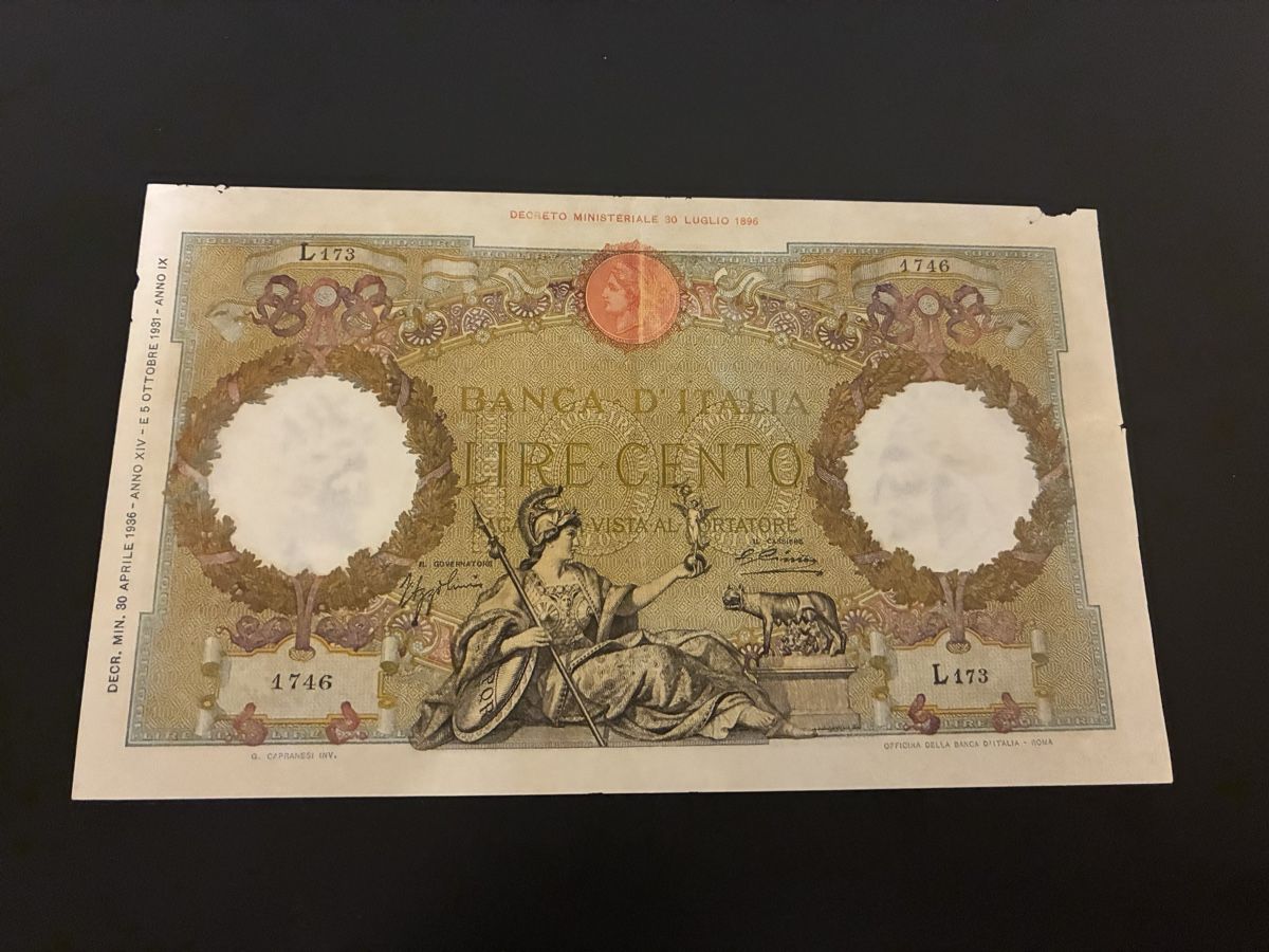 Banknoten: 100 lira 1936 – Gebraucht aus Dällikon von Woldbanknoten 1