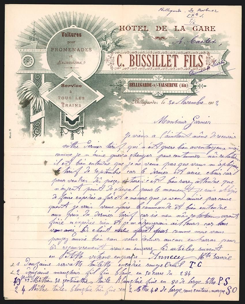 Sonstiges zum Sammeln & Seltenes: Rechnung Bellegarde 1902, C. Bussillet F – Gebraucht aus Berlin von bartko-reher