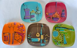 Ornamin - Melamine / 5 Fondue Teller ±1960 / Wiederkehr