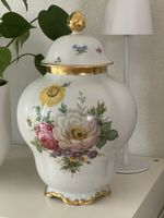 Porzellan Vase mit Deckel Blumenmotiv Goldrand 100/32 
