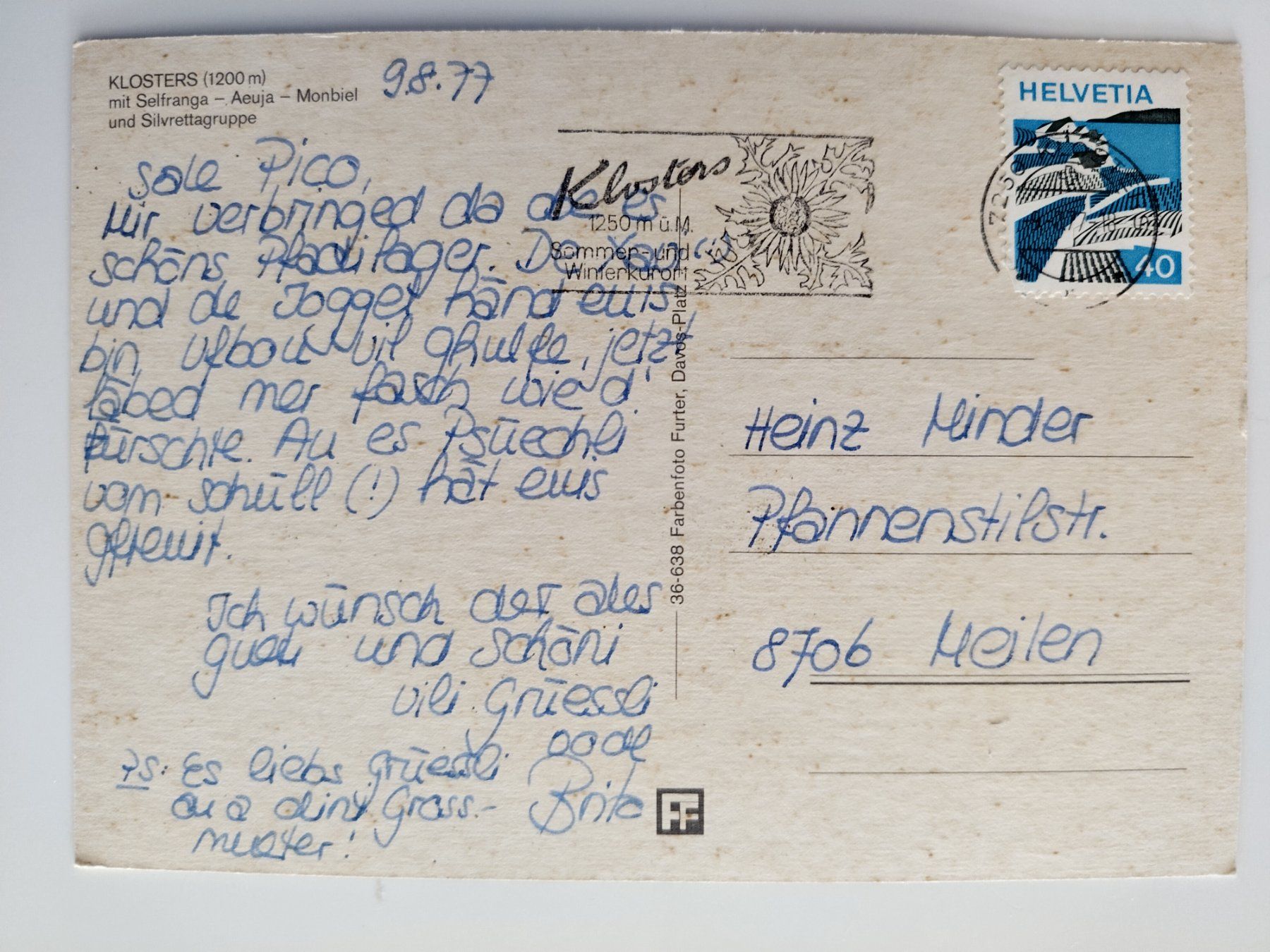 Cartoline postali: Klosters, Selfrangs- Aeuja-Monbiel dat. 1977 – Usato da Ohmstal venduto da Lebensfreude05 1