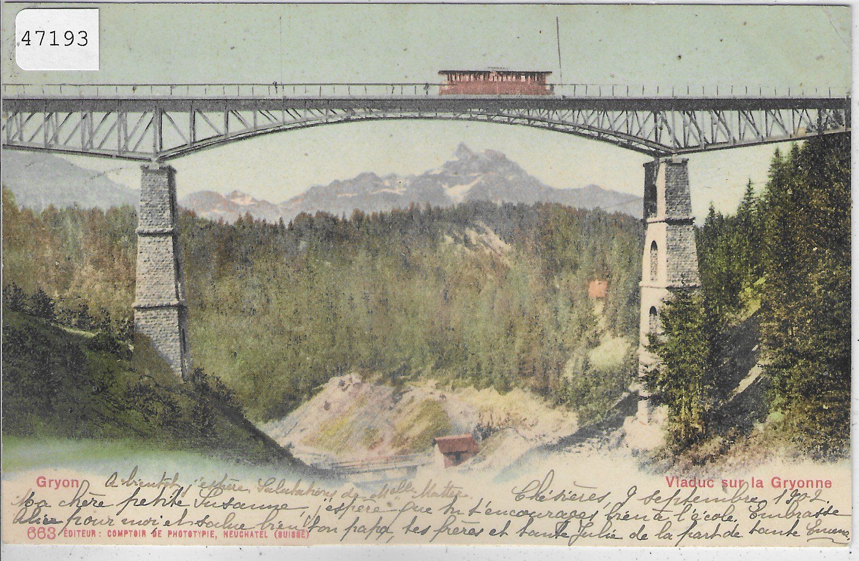 Cartoline postali: Gryon - Viaduc sur la Gryonne - Litho – Usato da Ettingen venduto da Kartenplanet
