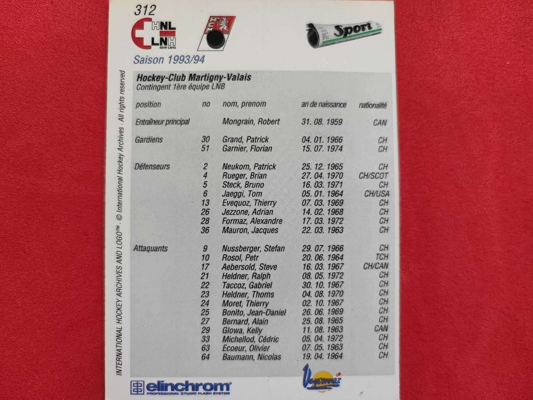 Carte collezionabili: HC MARTIGNY TEAM CARD - 1993/94 – Usato da Dübendorf venduto da kb86_MOVIE 1