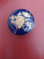 Scatola Limoges Lazeyras blu con decoro oro, rotonda