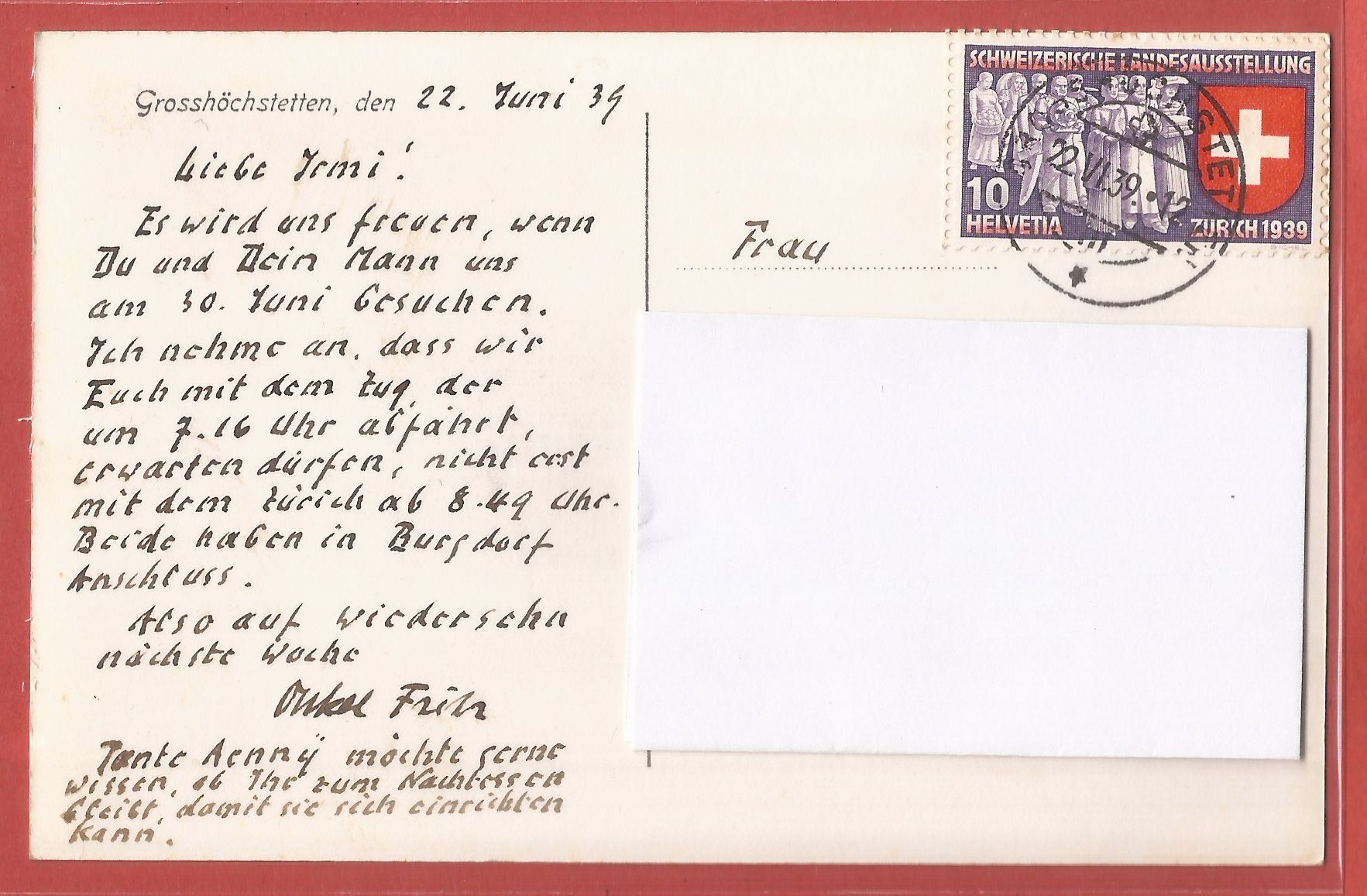 Cartoline postali: Grosshöchstetten - 1939 – Usato da Fislisbach venduto da Porano 1