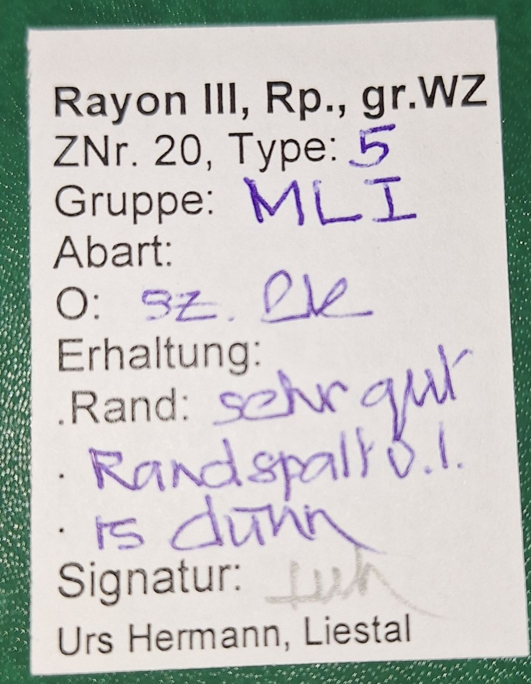 Tutti i francobolli: Rayon Nr. 20 Typ 5 ML I mit Befund Kat. 200.- – Usato da Balgach venduto da SIMEON27 2