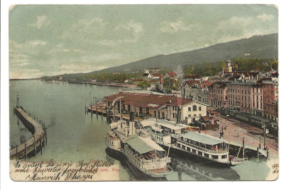 Rorschach (SG) Hafen - Dampfschiff - Bahnhof - Zug - um 1900 (Gebraucht ...