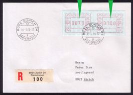 ATM 7_MISCHTYP 1_Seltener R-FDC_FD 10.3.86 Zürich 24 Rämistr