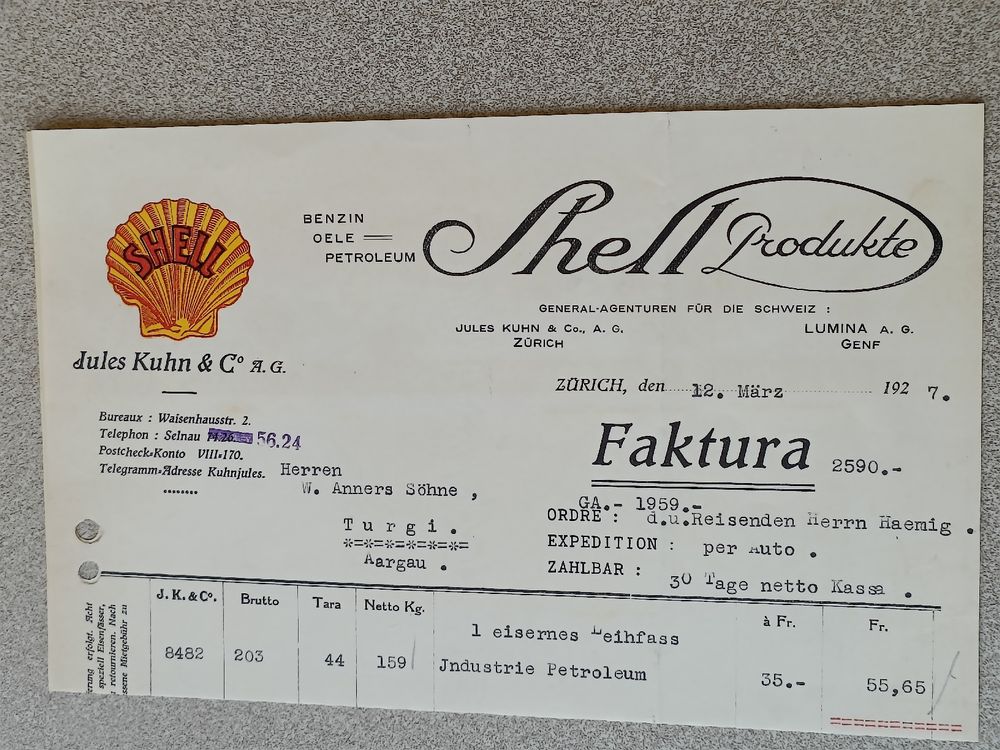 Litho Geschäfts Brief / SHELL Produkte von 1927 - Jules Kuhn | Kaufen ...