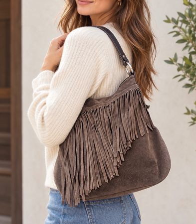 Navyboot Shoulder Bag Suede Fringe