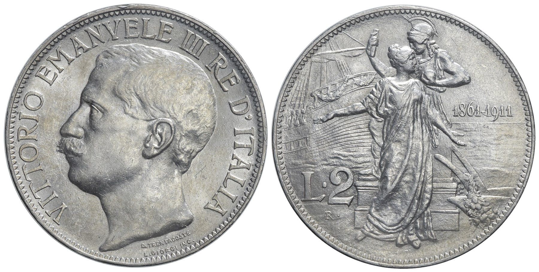 Tutti le monete: Italien, 2 Lire 1911 Roma, Cinquantenario – Usato da Chiasso venduto da Novamarketing