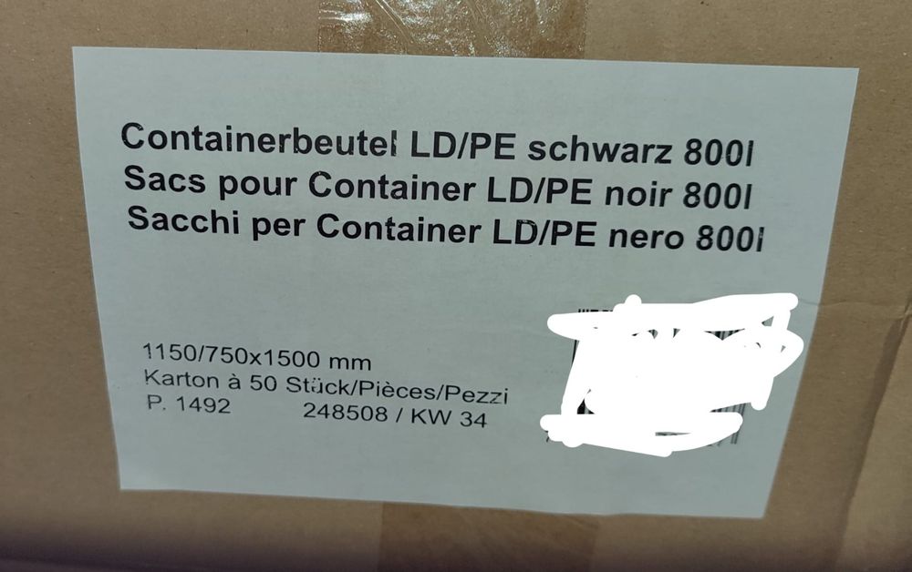 Containerbeutel LD/PE schwarz 800 lt Karton à 50 Stk. 2