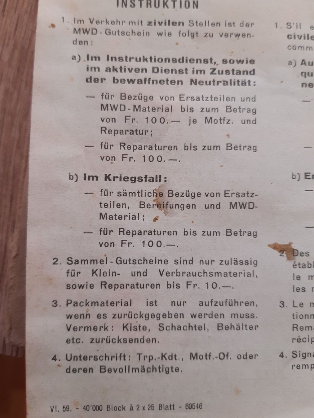 Buoni: Antike Armee MWD  Gutscheine / Ganzer Block – Usato da Schwanden Sigrisw venduto da cadieux71 2