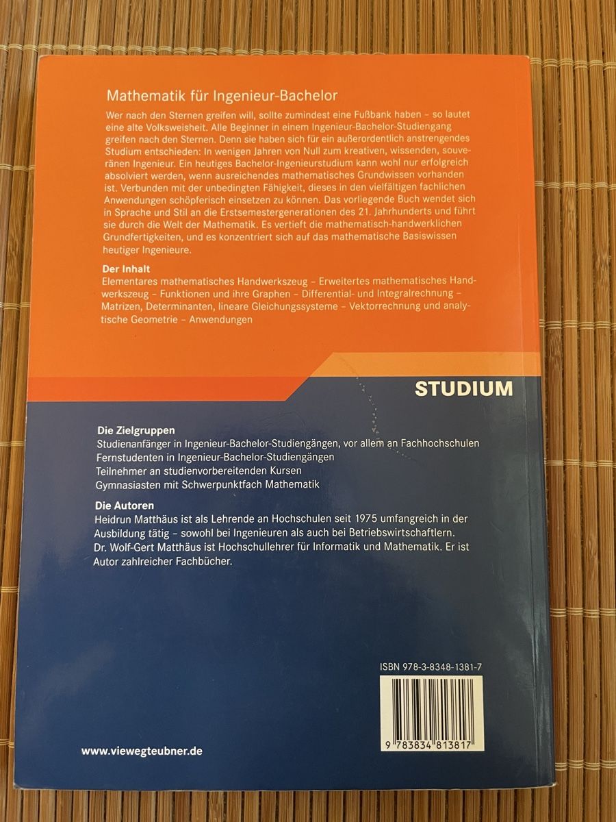 Libri: Mathematik fuer Ingenieur-Bachelor, Studium – Usato da Bern venduto da Triici 1