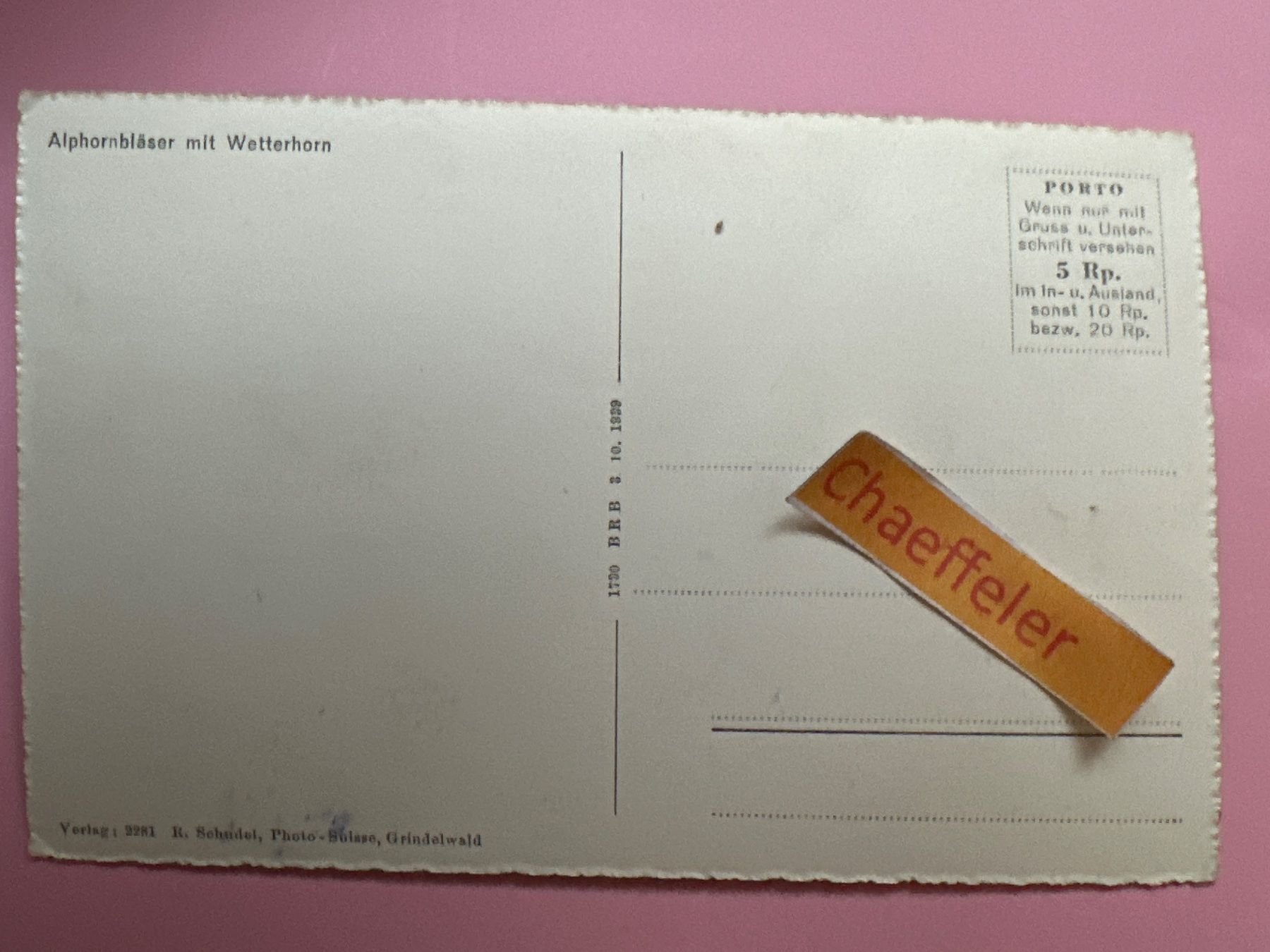 Cartoline postali: Alphornbläser mit Wetterhorn – Usato da Zürich venduto da Chaeffeler 1