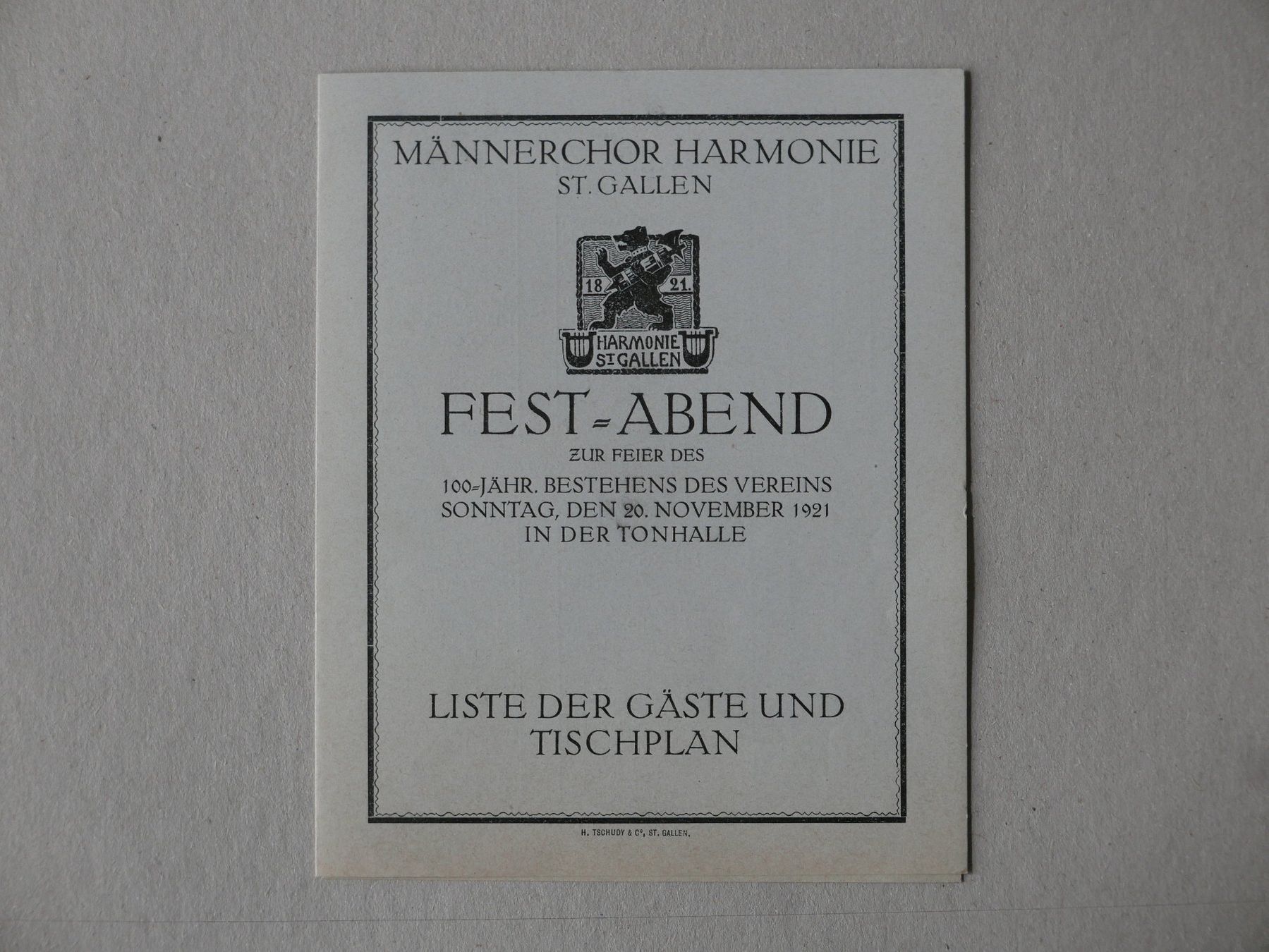 Documents: MÄNNERCHOR HARMONIE ST. GALLEN 1921 PROGRAMM – D'occasion à Balgach par Zwischenraum 3