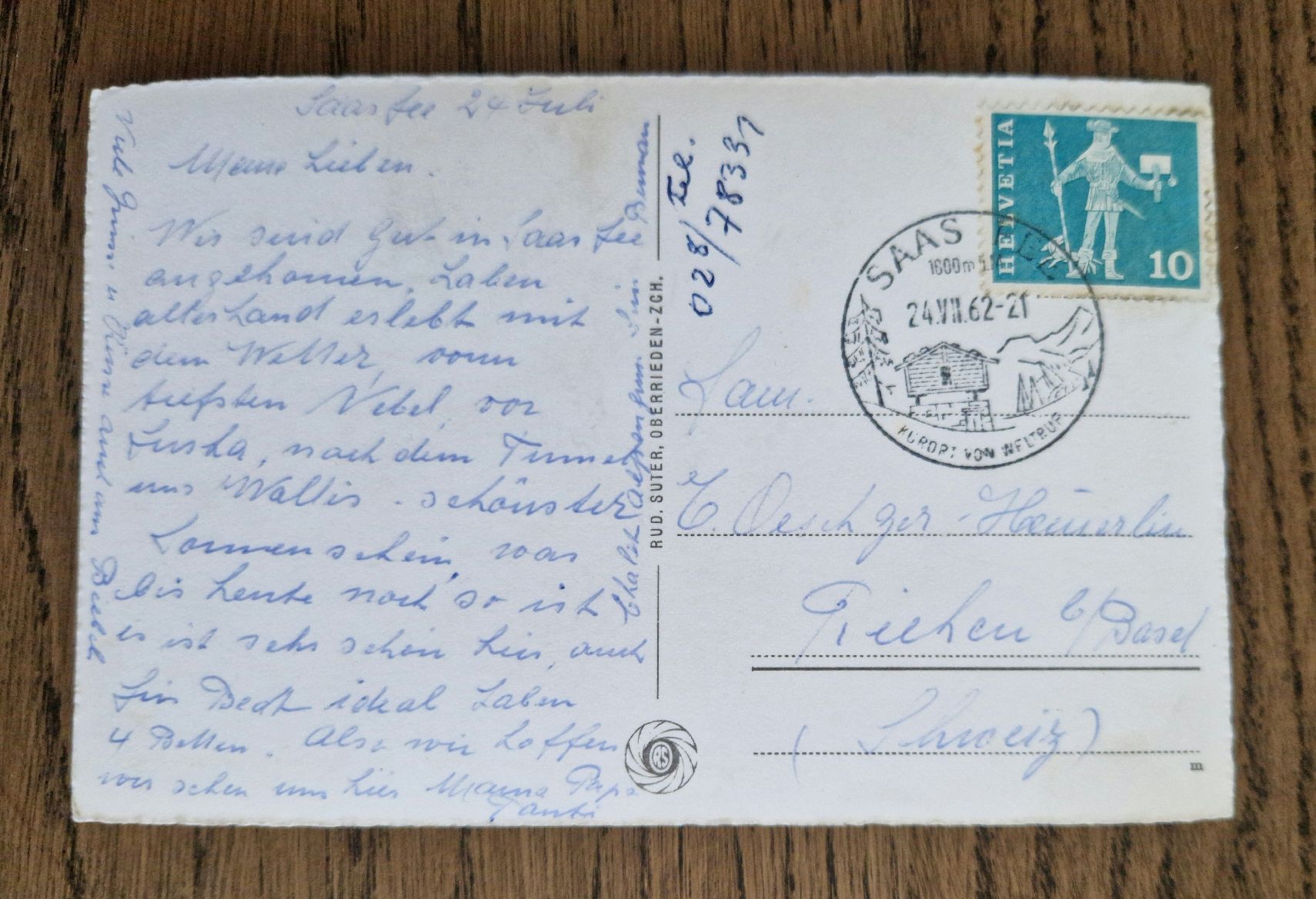 Cartoline postali: Saas-Fee, Postautostation 1962 – Usato da Ebikon venduto da Donar50 2