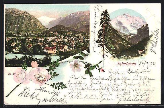 Cartoline postali: AK Interlaken, Panorama mit Jungfrau – Usato da Berlin venduto da bartko-reher
