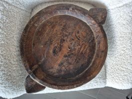 Grand plat en bois indien ancien, coupe a fruits etc...