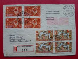1941. Pro Patria: B13+B14: Viererblöcke, zensurierter Brief!