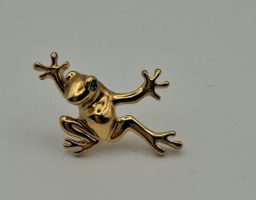 Schmuckpin Frosch goldfarben mit grünem Stein 