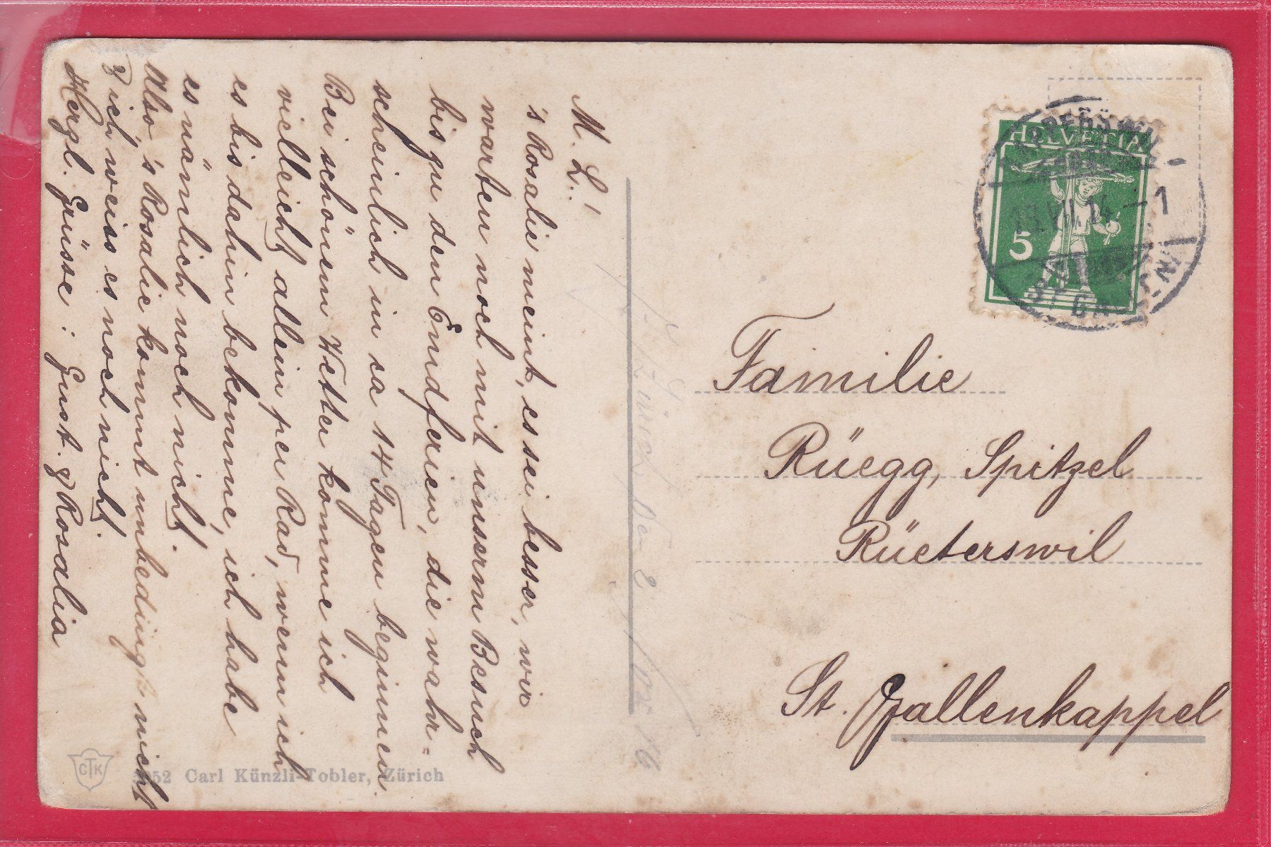 Cartoline postali: RAPPERSWIL, 19.7.1914 – Usato da Oberrieden venduto da Gebirgsstelze 1