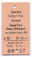 Zermatt - Saas Fee -  Saas Almagell Postautoticket