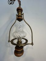 Antiker Laternen-Kronleuchter – Messing, Holz, Glas