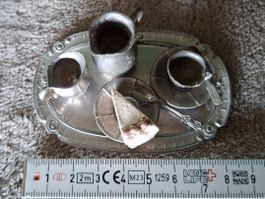 Miniatur Kaffee Service mit Kuchen auf Tablett Zinn, antik