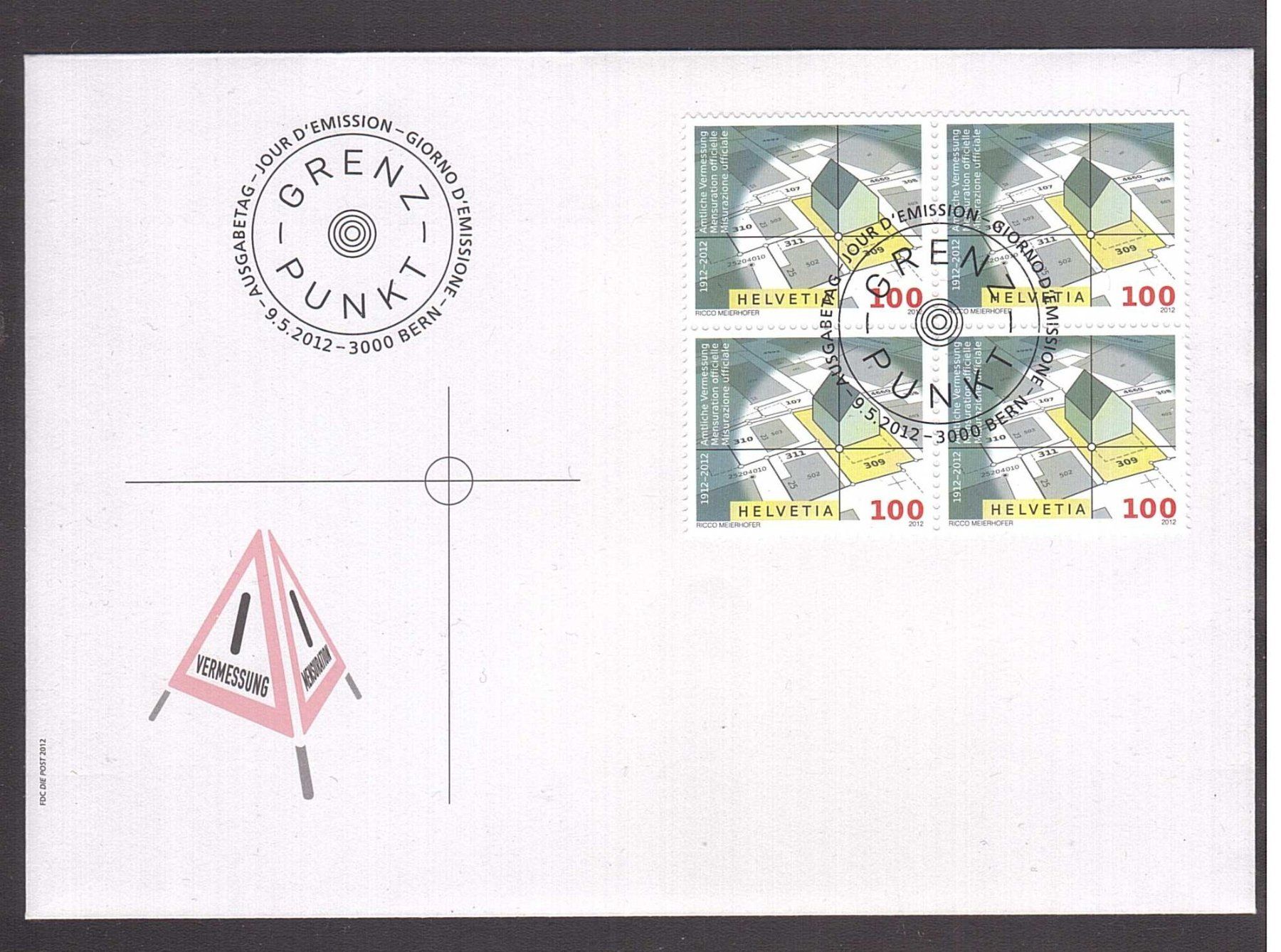 Alle Briefmarken: 2012  FDC 4er  Sondermarke Grenzpunkt – Gebraucht aus Rheinau von loxis