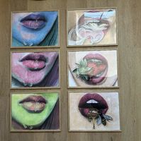 Bilder Set Mund Lippen mit Früchten und Biene gerahmt