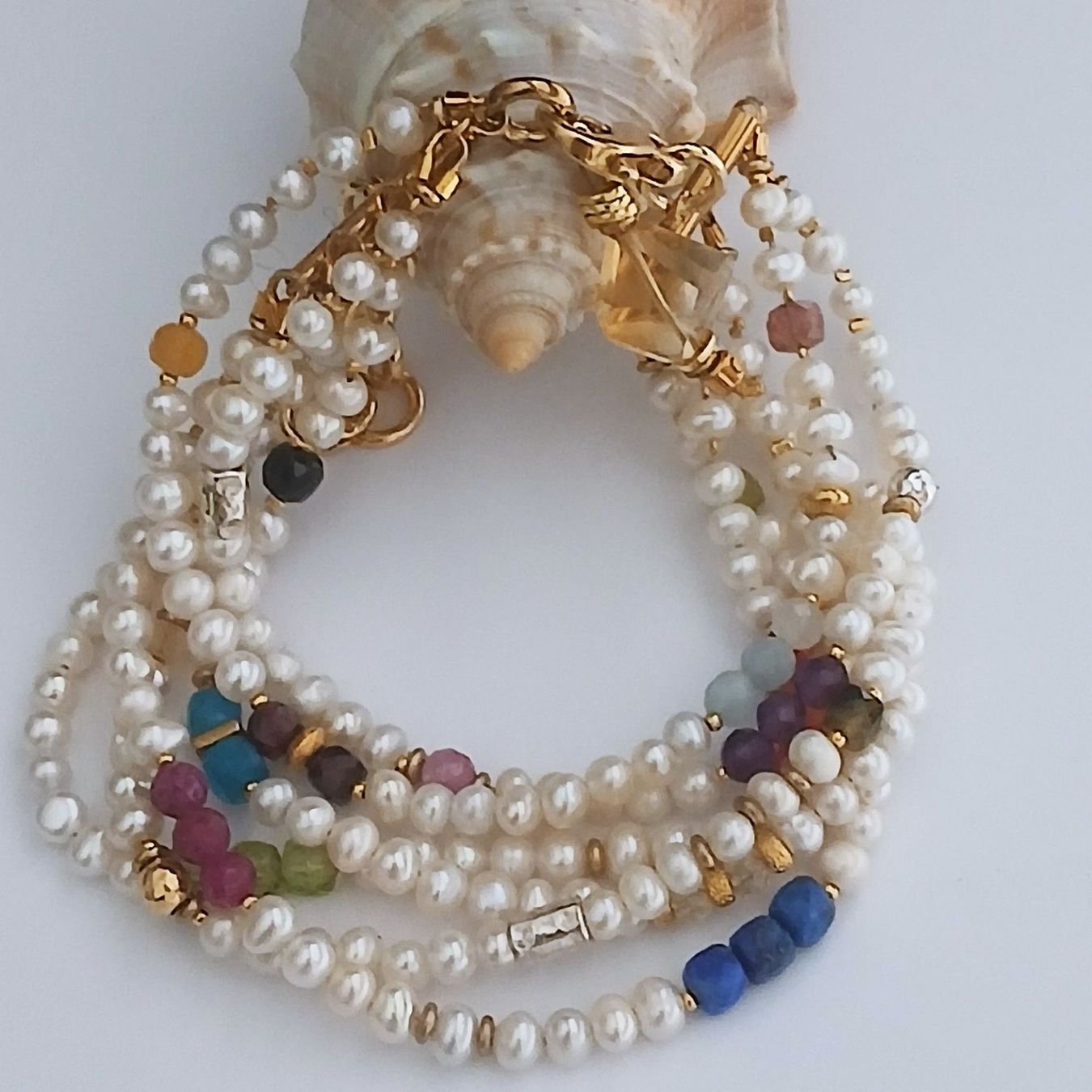 Bracelets: Statement-Perlenarmband mit Halbedelstein  - 6-reihig Unikat – Neuf avec emballage d'origine à Lütisburg par Emarra 8