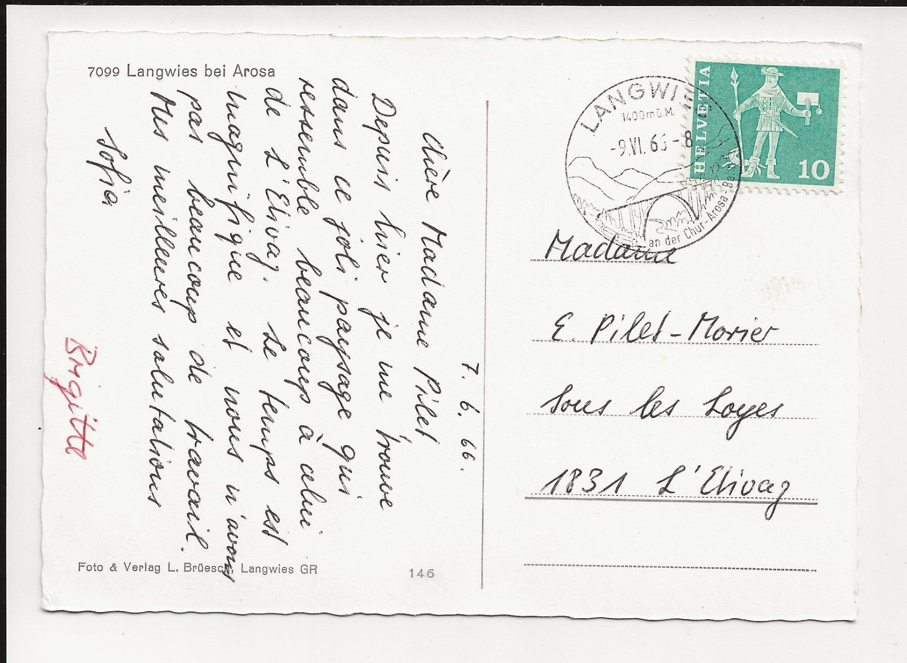 Cartoline postali: AK 1966 Langwies bei Arosa – Usato da Greifensee venduto da 315WDO 1