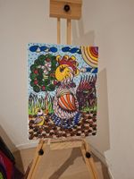 Handgemaltes Bild "Hahn und Küken" 30 cm x 40 cm