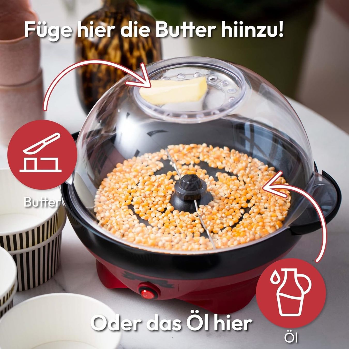 Elettrodomestici da cucina: Popcorn Maschine Retro 5L Popcorn Maker 800W Rot Gross – Nuovo e nell'imballaggio originale da Schaffhausen venduto da AllesMussRaus90 7