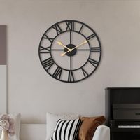 Grosse Wanduhr 60cm lautlos Römische Ziffern Schwarz