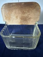 Glasbox , Salzdose mit Holzdeckel, Wandmontage, Vintage
