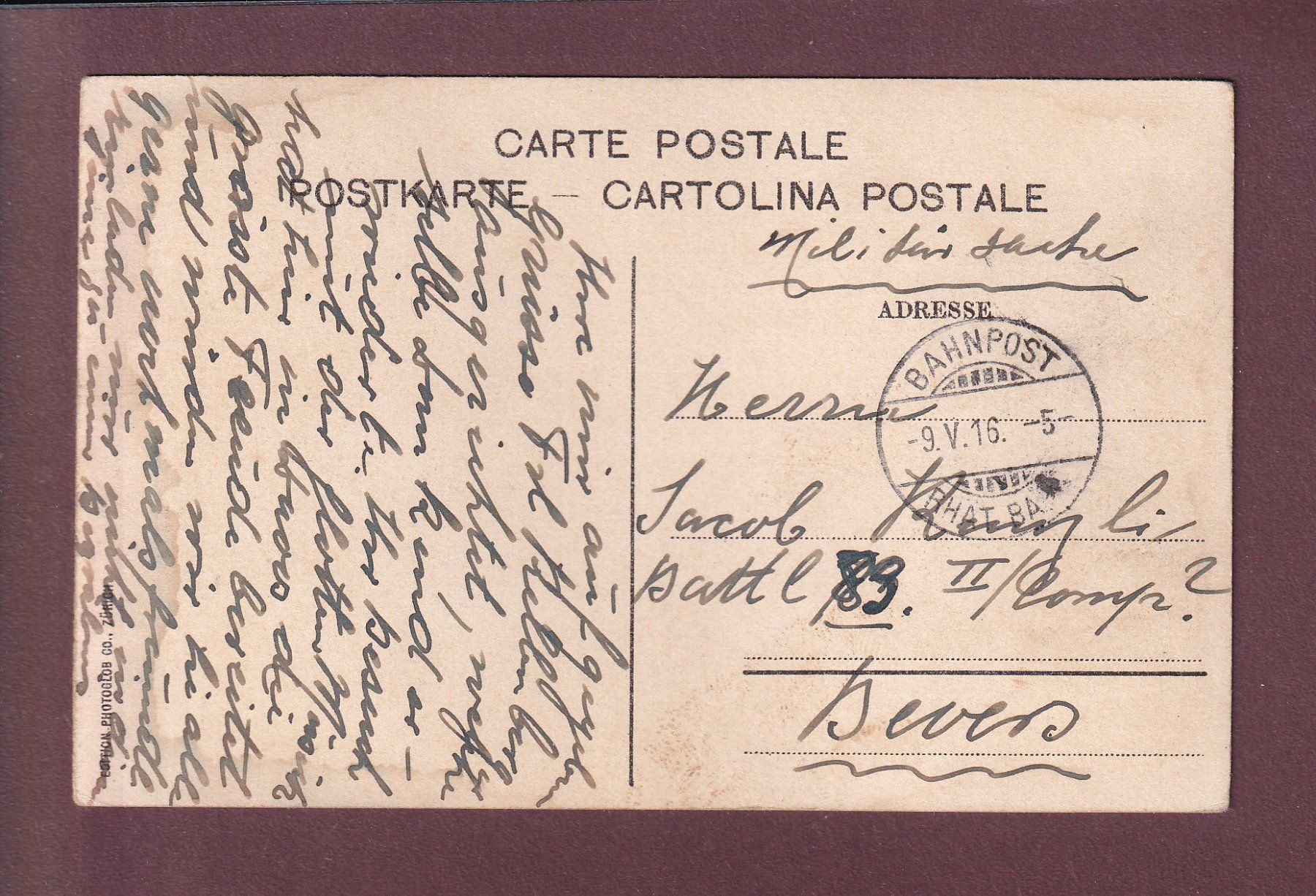 Cartoline postali: DAVOS-PLATZ - Seehorn - 1916 Bahnpost – Usato da Pully venduto da nicecards 1