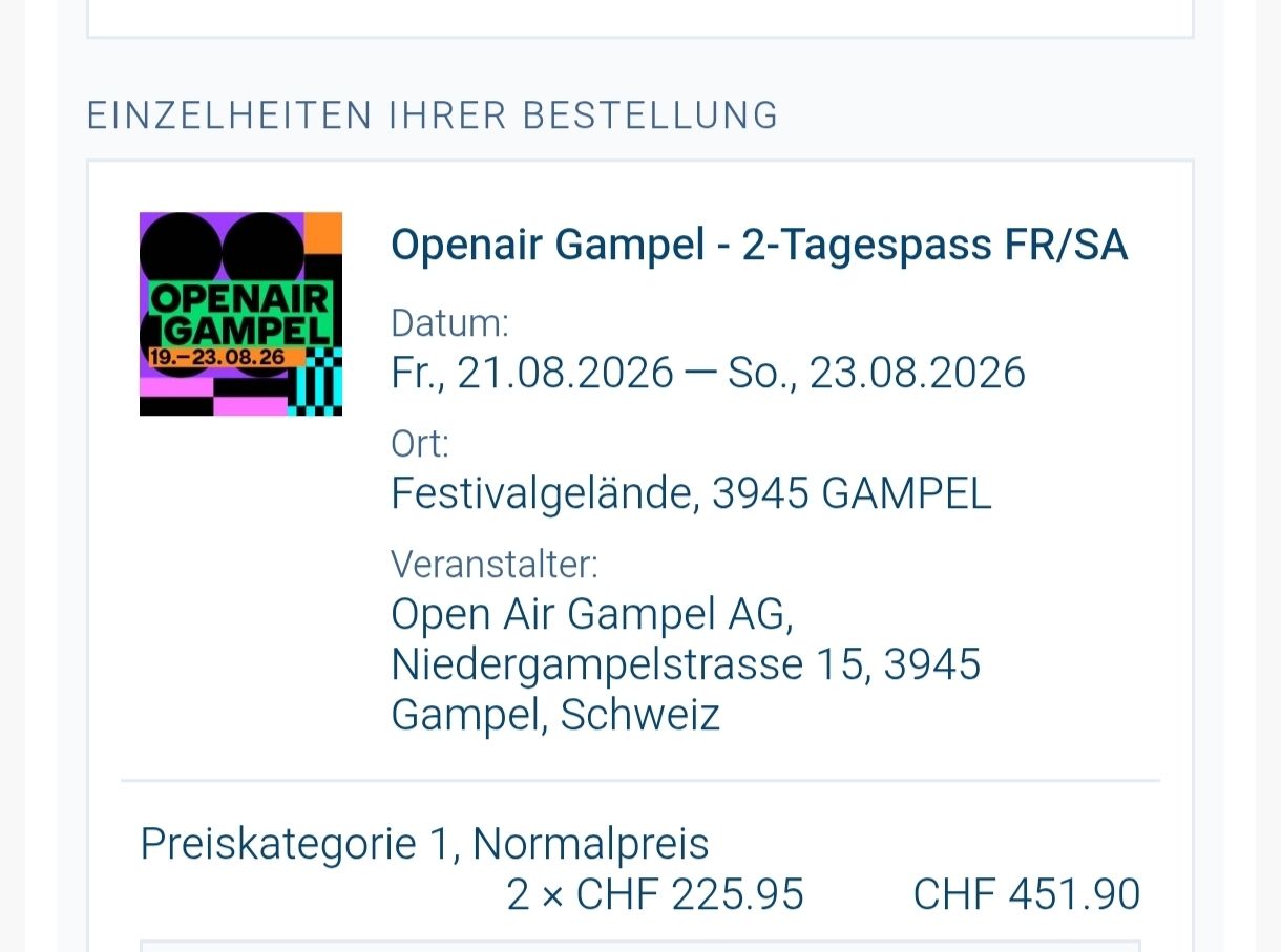 Biglietti: Openair Gampel 2 x 2-Tagespass Freitag  & Samstag – Nuovo e nell'imballaggio originale da Messen venduto da _Sari_15_ni