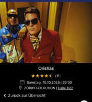 2x Orishas-Tickets für 10.10.2026, Halle 622 Zürich