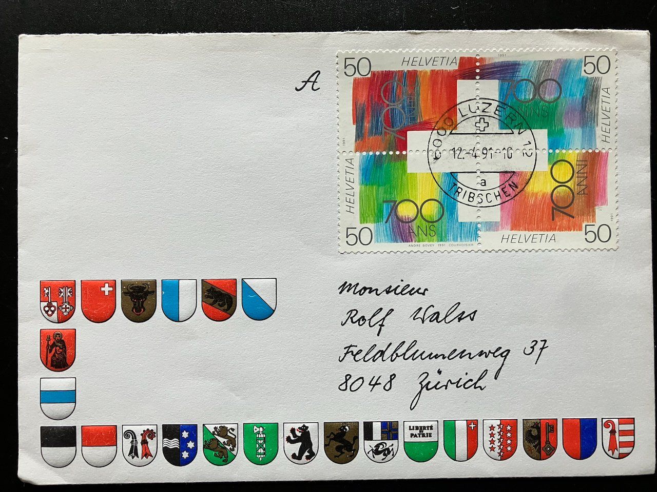 Alle Briefmarken: 4 Sonderbriefe Schweiz 1987-93 – Gebraucht aus Nesslau von zueri6 2