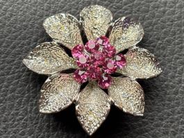 Broche vintage fleur argentée et cristaux roses d'été ✨ (54)