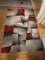 Tapis moderne motif géométrique rouge gris occasion