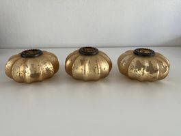 3 Stk. Kürbis-Windlichter aus Glas