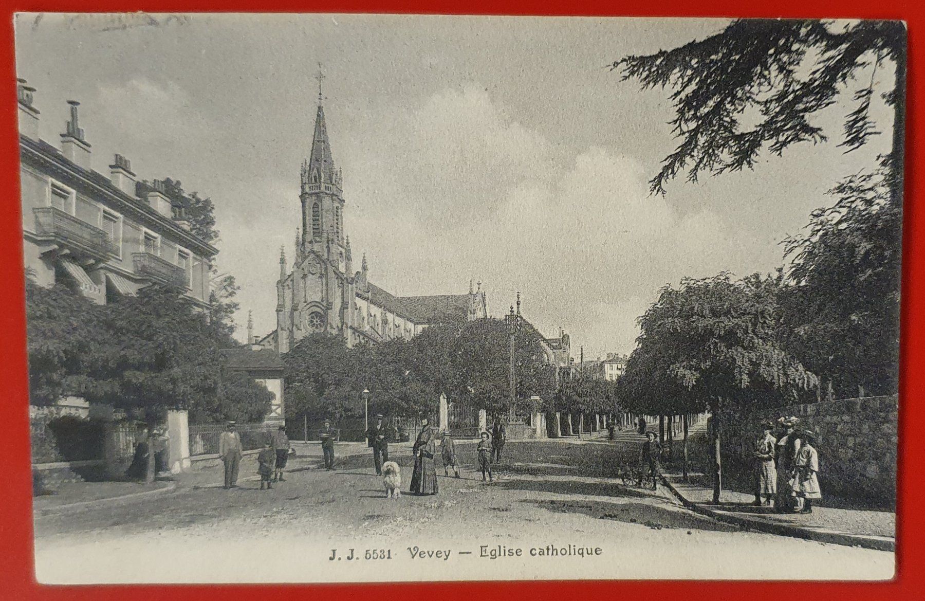 Cartoline postali: Vevey 1908  - Eglise catholique – Usato da Kreuzlingen venduto da Rschweiz1