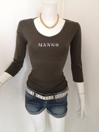 🤩MANGO LANGARM T-SHIRT GRÜN MIT DRUCK SILBER