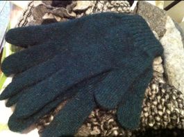 Damen Strick Handschuhe klein Wolle petrol grün