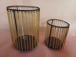 Neu: 2 Windlicht Kerzenhalter mit Goldketten Deko